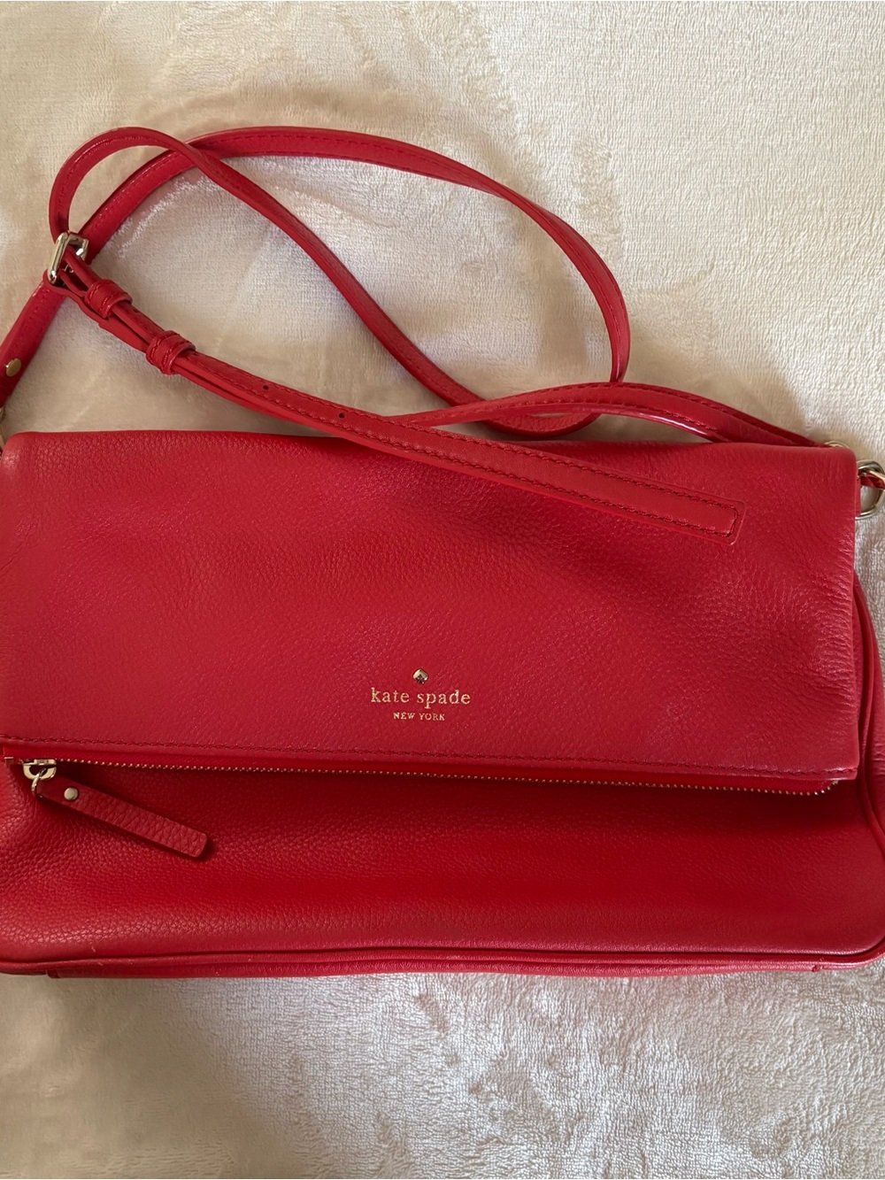 kate spade Red Pebbled Leather Fold-Over Crossbody